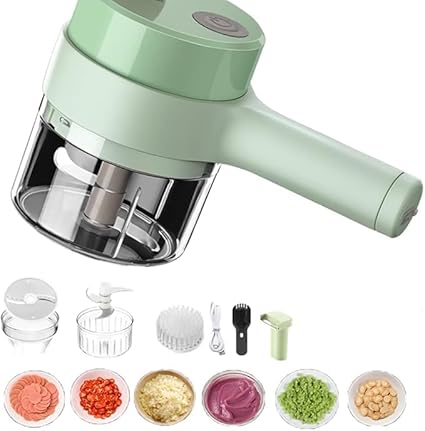 Saransh Collection 4-in-1 Handheld Electric Vegetable Cutter Set, Electric Garlic Chopper, Mini Electric Food Chopper, Cordless Vegetable Chopper, Suitable for Vegetables, Fruits