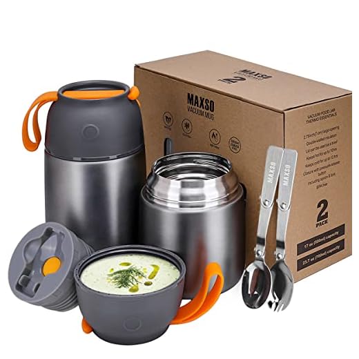 2 Pack Vacuum Insulated Food Jar Hot Food Containers for Lunch Bento Box School Soup Thermos For Kids,Travel Food Flask Hot Cold (24oz,17oz) (A-Grey-new)