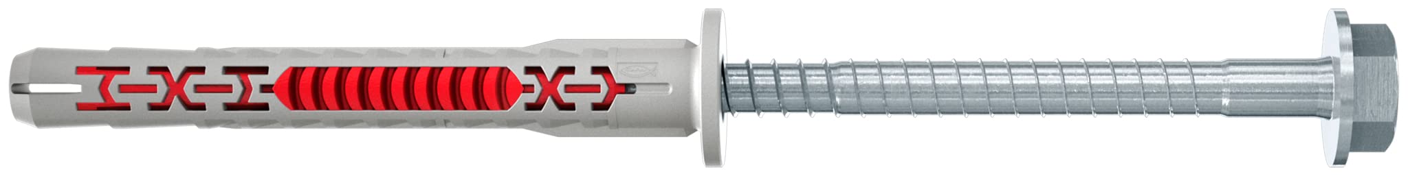 fischer DuoXpand 8 x 80 FUS, Universal Plug with Hexagon Head Screw & Molded Washer, Strong Hold, Ideal for Porous Building Materials, enables anchoring Close to The Edge, 50 pcs.