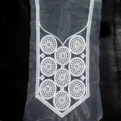 Image of Women's Embroidery Desing Net Fabric Neck Applique Stiching Patch (White, Desing-6)