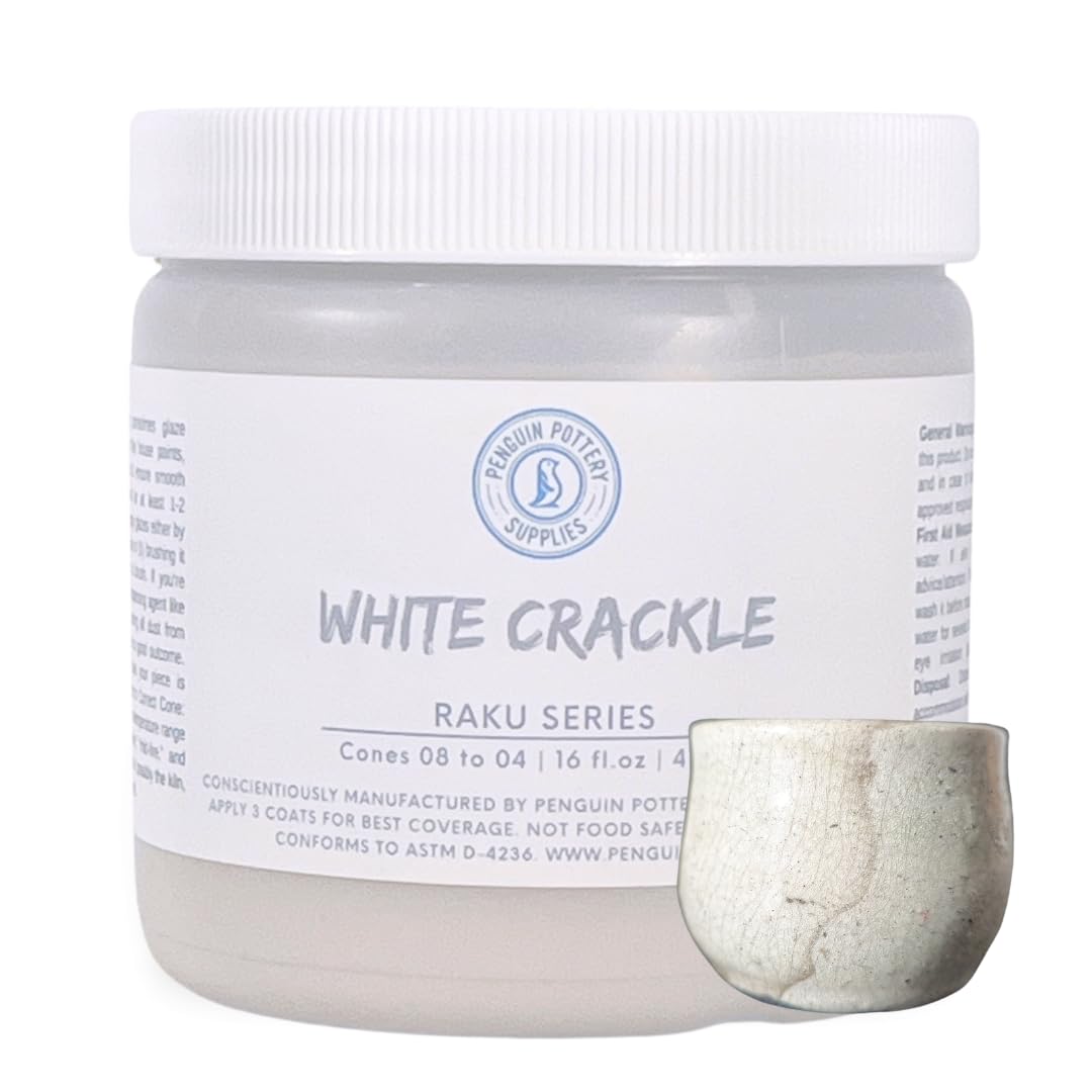 Penguin Pottery Glazes - Raku Series - White Crackle - Low Fire Raku (16 fl oz | 473 ml)