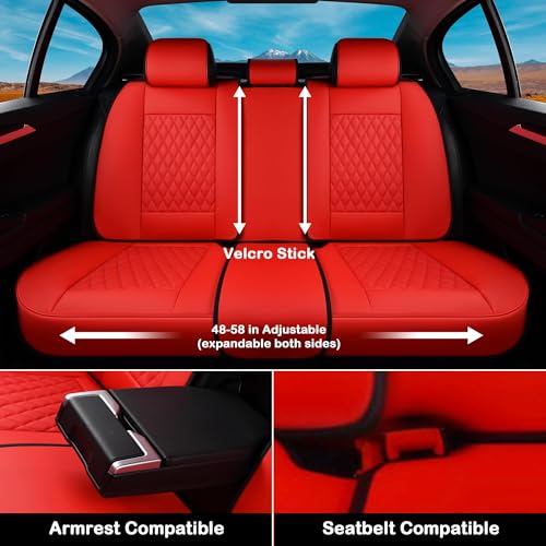 Image of Coverado Car Seat Covers Full Set, Automotive Front and Rear Seat Covers with Backrest, Nappa Leather Car Seat Protectors Waterproof, Universal for Most Vehicles, Red