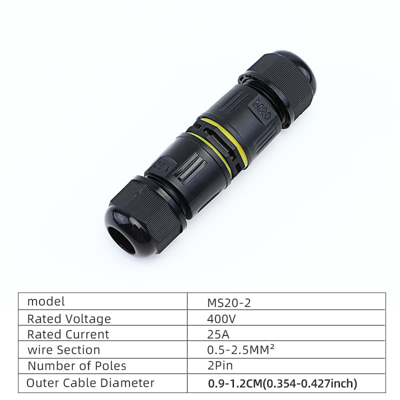 IP68 Waterproof Connector solderless Outdoor Wire and Cable Waterproof Connector Straight Through Three-Way LED Adapter wir(MS20-2(7-10MM))