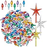 Casafield Ceramic Christmas Tree Replacement Lights - 108 Multi-Color with Glitter Bulbs and 3 Star Toppers