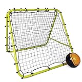 Football Master Premium Fluorescent Green Double Sided Multi Skills Foot Ball Rebounder Training Aid Target Soccer Goal Kickback Adjustable Practise Goalkeeper Coaching Rebound Net