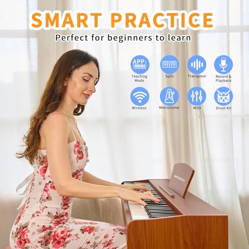 WENCAI 88 Key Fully Weighted Electric Piano Keyboard Hammer Action Full-size Digital Pianos for Beginner Professional Wooden Upright Piano with Sheet Music Stand Triple Pedal Supports USB-MIDI Orange - Thumbnail 4