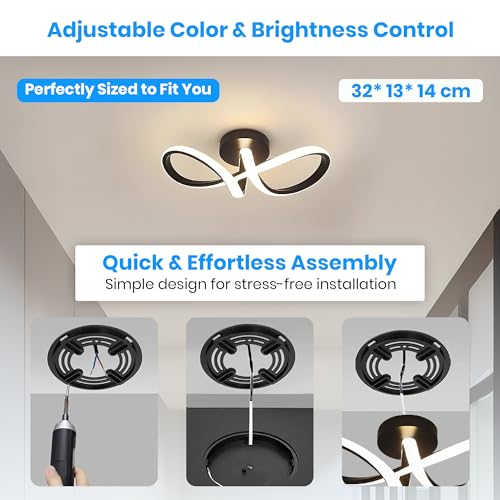 Image of 50W Modern LED Ceiling Light | Infinity Shaped Surface Flush Mount Light with 3 Colour Mode, Anti-Glare, Flicker Free for Bedroom Living Dining Room Kitchen | Black | L32xW13xH14 cm