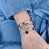 MAOCEN Womens 4Pcs Stackable Floral Gold Bracelets Stainless Steel Bangle Bracelets Non Tarnish Silver Set Trendy Jewelry Gifts for Womens (Silver Black, 7") #5