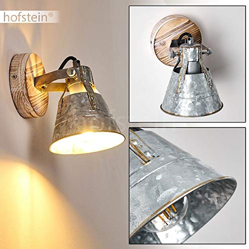Applique murale Berkeley en métal finition zinc et bois, spot mural pivotant de style rétro industriel, idéal dans un salon vintage, pour 1 ampoule E27 max. 60 Watt, compatible ampoules LED