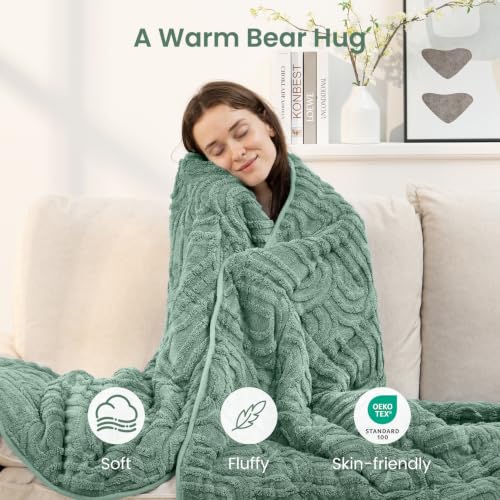 Image of Sherpa Fleece Adult Weighted Blanket Great for Sleep, 20 lbs Dual Sided Soft Fuzzy Heavy Blankets for Couch Bed Sofa, Cozy Warm Arched Jacquard Throw for Winter (Sage Green, 60 inch x 80 inch, 20 Pounds)