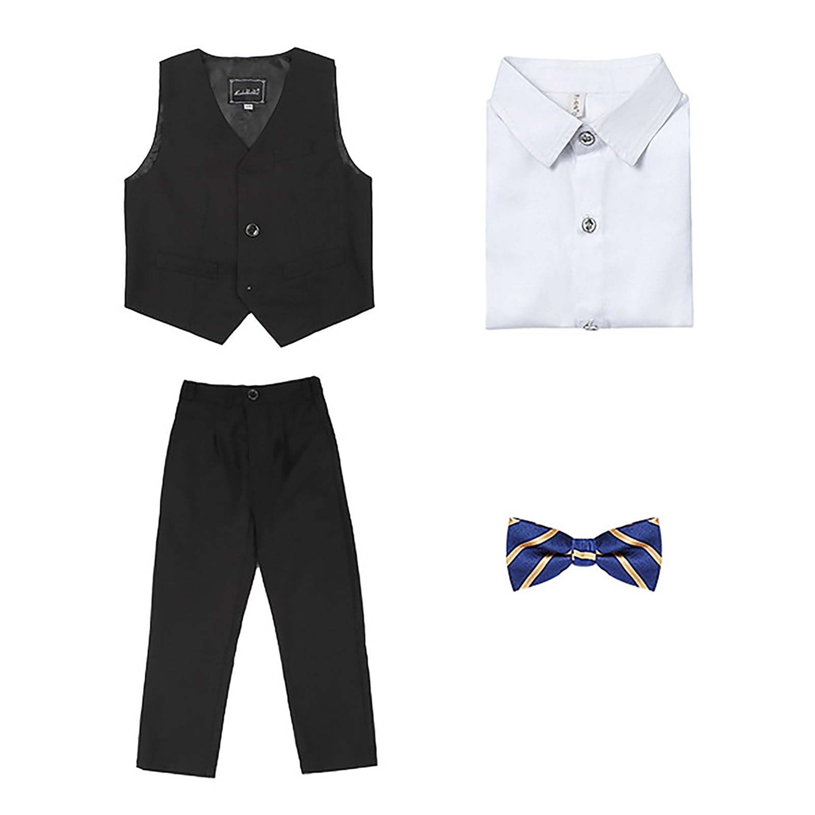 3/4 Piezas Traje de Boda para Niño Gentleman Ceremonia Conjunto, Camisa de Manga Larga, Pajarita, Chaleco de Vestir, Pantalones