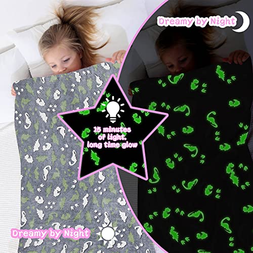 Lat Glow In The Dark Throw Blanket, Super Soft Fuzzy Plush Flannel For Girls And Boys Sleeping Snuggle Blanket,All Seasons For Bed Or Sofa，50 * 60 Inch（Blue Dinosaur） #TOP5