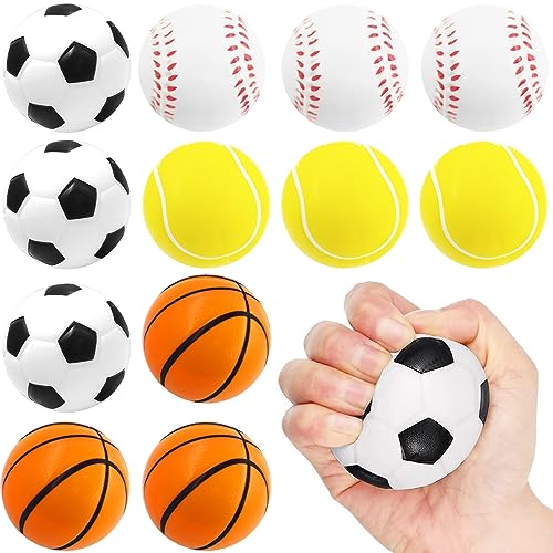 12 Stück Stressball, Mini Sportbälle, Antistressball Kinder, Enthält Fußball Basketball Tennis Baseball Stressbälle Anti Stress Geschenke für Erwachsene Kinder, Stress Angst Linderung