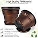 Fodetyff 10 Inch Planters Plant Pots Indoor Outdoor, 4 Pack Plastic Flower Pot for Indoor Plants with Drainage Holes & Trays, Resin Decorative Container Sets with Saucer for House Garden Copper