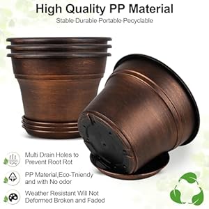 Plantplanterspotssetof4pack9inchplasticflowerpotforindoorplantswithdrainageholestraysresindecorativecontainersetswithsaucerforhouseoutdoorgardenplanterscopper Urban Country Home Decor Plant planters pots set of 4 pack 9 inch plastic flower pot for indoor plants with drainage holes trays resin decorative container sets with saucer for house outdoor garden planters copper urban country home decor