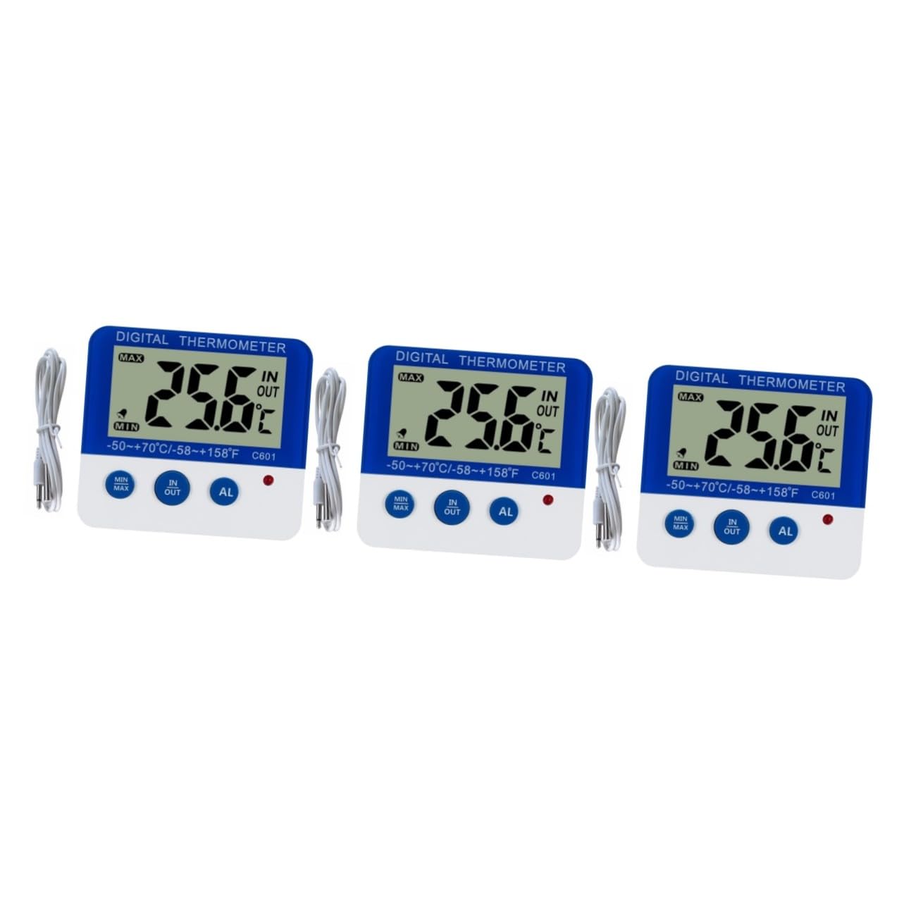 VICASKY 3 Pezzi Termometro per Interni ed Esterni con Allarme Temperatura Alta Bassa Display LED Unità Sensore Temperatura e Umidità Bianco e Blu