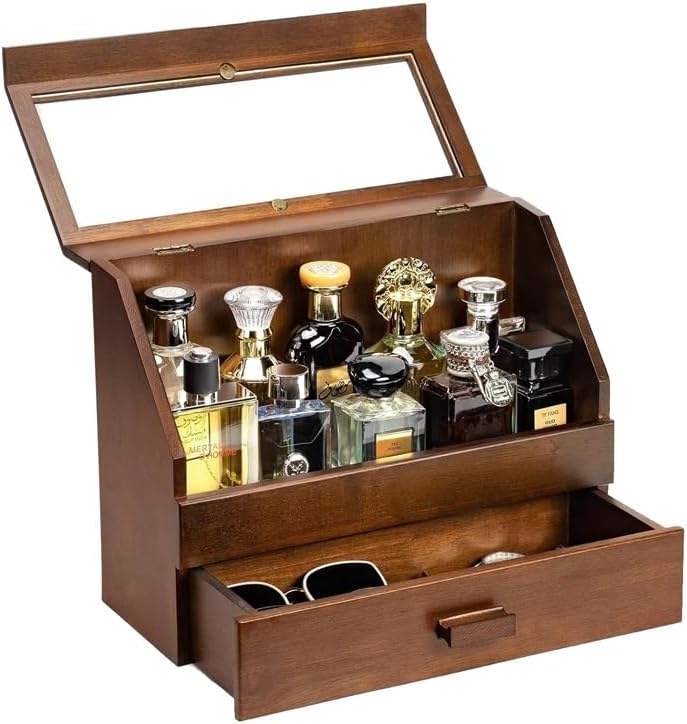 Parfum Organizer Tray | Geurorganisator drielaagse parfumhouder, parfum display, zwarte parfum organizer met laden voor glazen, mannen, geld, kaart