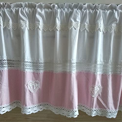 Cortina corta para ventana pequeña con encaje de ganchillo y rayas de algodón 4