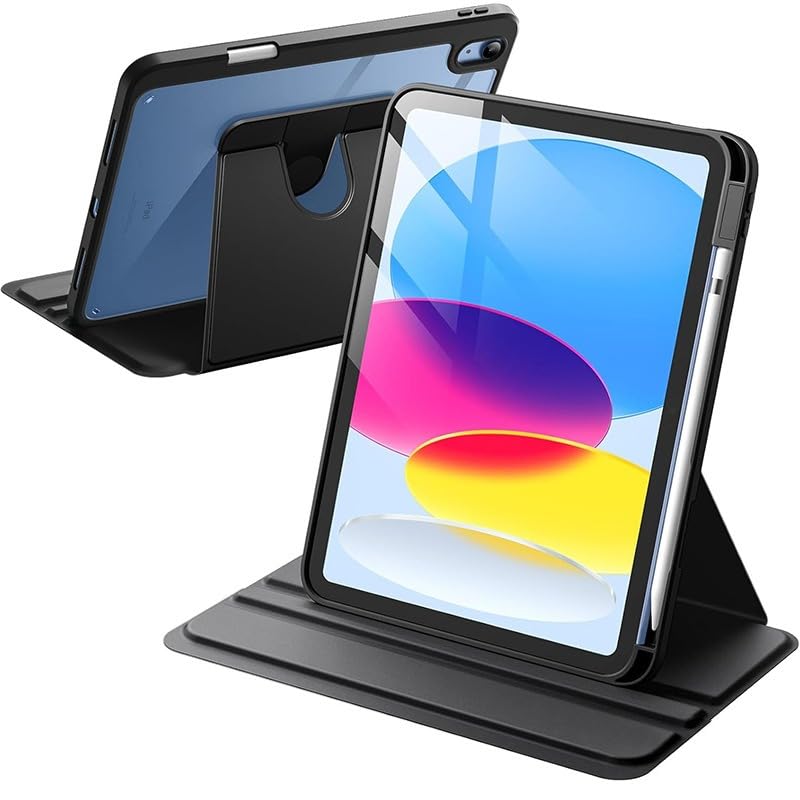 Image of ProElite for Apple iPad (A16) 11th /10th Generation (2025 /2022) Cover, 360 Degree Rotatable Smart Flip Cover for Apple iPad 11th /10th Gen, Transparent Back case Cover with Pencil Holder, Black