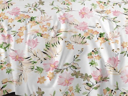 Image of DECOR2ADMIRE 300 TC Super King Size Glace Cotton Printed Bedsheet with 2 Pillow Covers - 108 inch x 108 inch (275cm x 275cm) - Available in Multiple Elegant Designs (Soft Bloom Elegance)