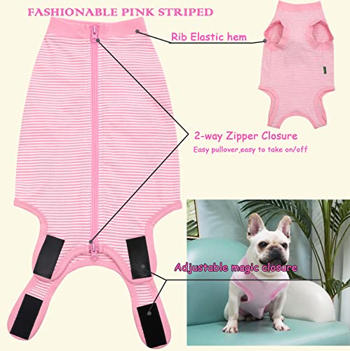 Image of Dog Recovery Suit Pink Female Spay Surgical Large Shirt, Male Surgery Recovery Suit,Pink-White Striped XL