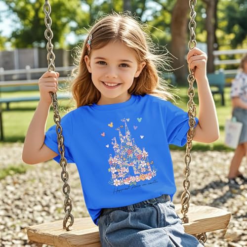 Image of Floral Castle Shirts for Girls Graphic Cute Tshirt Kids Toddler Flower Holiday Shirt Vacation Trip Tee Tops