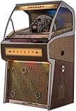 Crosley CR1210A-OA Rocket Full Size Vinyl Jukebox with Bluetooth - Holds 70 45-RPM Vinyl Records, Oak