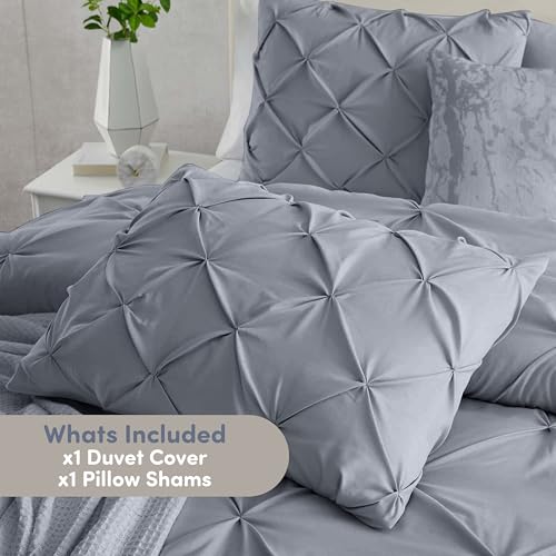 Image of Nestl Twin Duvet Cover Set Ice Blue - Soft Double Brushed Duvet Set with Button Closure & Corner Ties, 2 Piece Luxurious Pinch Pleated Duvet Cover Set 68x90 Inches with 1 Pillow Sham