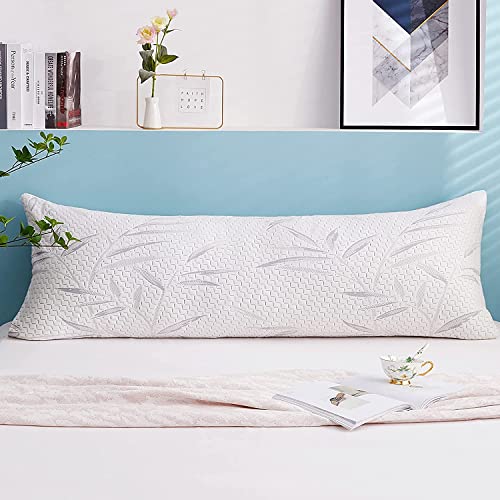 Whatsbedding Bamboo Body Pillow For Adults - Cooling Removable Zippered Cover Breathable Bed Body Pillow Long Pillow For Side Sleeper - 1 Pillow Insert+1 Pillow Cover - White - 20X54 Inch #TOP7