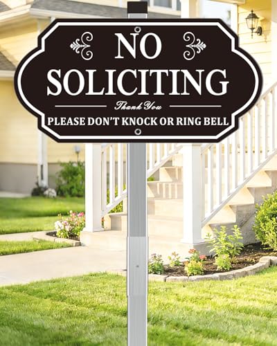 i-CowFun No Soliciting Sign for House - All Metal Construction - 14" x 7" Aluminum No Soliciting Yard Sign with 28" Stake - for Home and Front Door