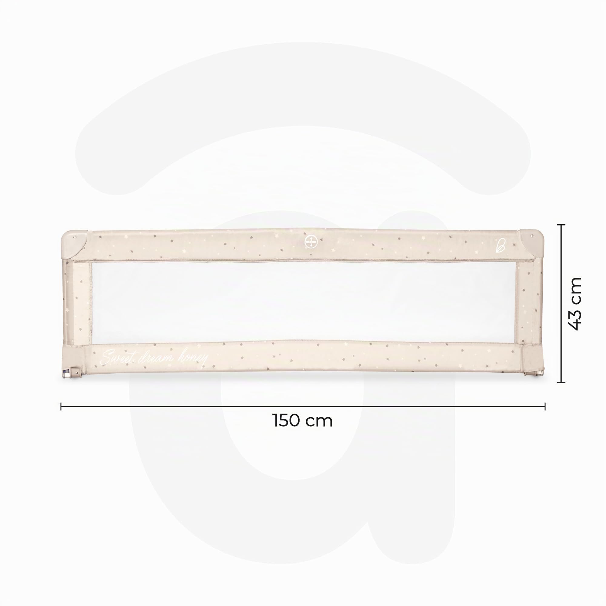 Asalvo Barrière de lit de 150 cm, protection anti-chute, pour enfants, rabattable, sac de transport, design extra haut, pliable et portable, fixation sûre, étoiles beiges