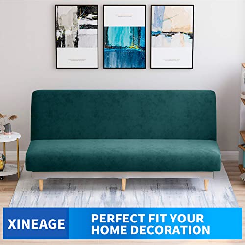 XINEAGE Velvet Futon Cover High Stretch Armless Couch Covers Spandex Fabric Sofa Bed Slipcover Anti Slip Furniture Protector with Elastic Bottom Machine Washable (Futon - Image 2