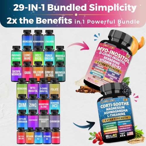 Image of Soothe-Smooth Bundle,Soothe & Smooth Bundle Multivitamin Combo, Cortisol Support Myo-Inositol Multivitamin Combo with Magnesium Glycinate, Ashwagandha, L-Theanine & Herbal Blend - D