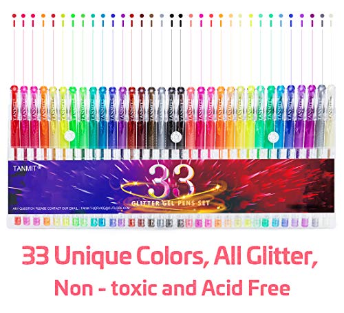 Tanmit 1206 Glitter Gel Pens, 33 Colors Neon Glitter Pens Set Gel Art Markers thumb #1