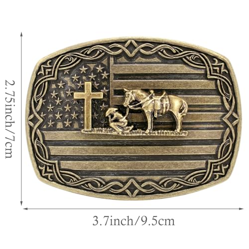 Image of HUABOLA CALYN Long Horn Bull Belt Buckles for Men Women American Flag Texas Star Belt Buckles