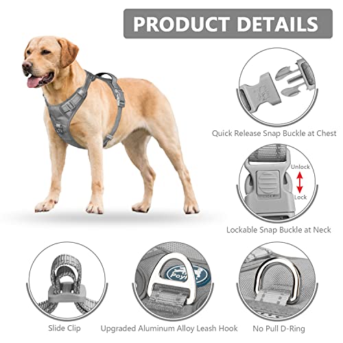 PoyPet No Pull Dog Harness, No Choke Reflective Dog Vest, Adjustable Pet Harnesses with Easy Control Padded Handle for Small Medium Large Dogs(Gray,M) by PoyPet - Image 7