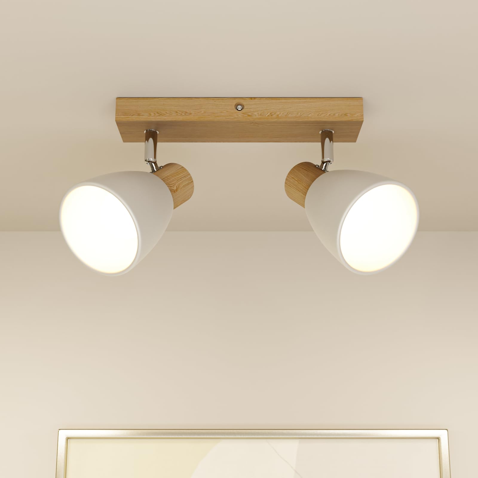 zenlavia LED Deckenstrahler 2-flammig E14, Deckenlampe aus Holz im Retro Design, Schwenkbare Wand- & Deckenleuchte für Flur, Wohnzimmer, Ohne Leuchtmittel, max. 2×40W