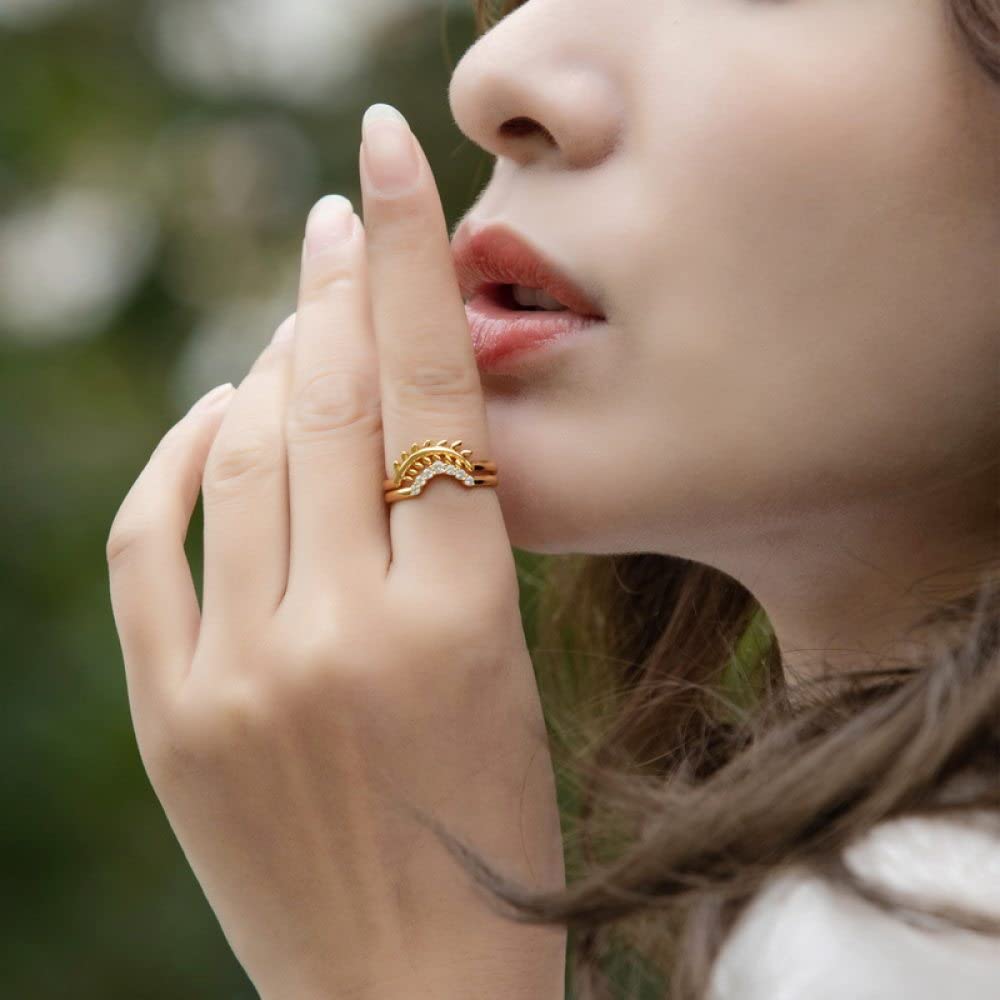 HGJH Anello in Argento Sterling 925,Anelli Regolabili per Donna Rami di Salice Argento Sterling 925 Micro Pavé Zircone Retro Impilabile Placcato Oro 7 Chakra Anelli di Promessa per Ragazze Signore