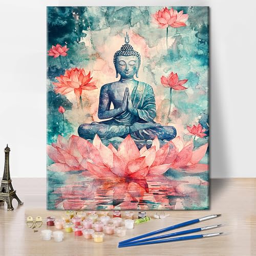 TUMOVO Paint by Numbers for Adults Buddha and Bodhisattva Spiritual Painting Kit 16x20 Inch Adult Paint by Number on Canvas for Meditation Relaxation Buddhist Home Decor with Brushes and Paints