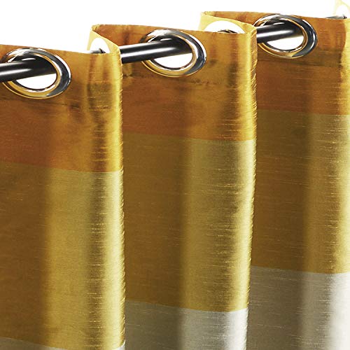 Image of Deco Window Polyester Blackout Striped Opaque Curtains 5 Feet Long Set Of 2, Room Darkening (Eyelet,Yellow, 5Ft) Opaque Curtains For Bedroom And Living Room
