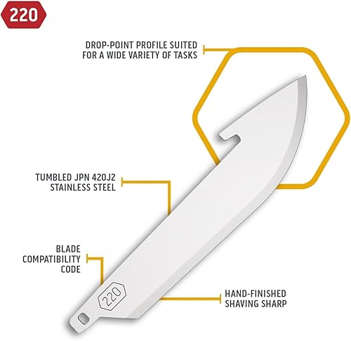 Miniatura 9 de OUTDOOR EDGE Paquete de cuchillas de punto de caída de 2.2" (negro, 6 cuchillas), código de hoja de compatibilidad 220