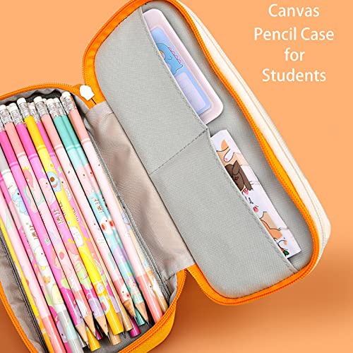 Honfersm Pencil Case Large Storage Pens Pouch With Zippers 5 Compartments Durable Canvas Stationery Organizer Bag Office Supplies Gifts For Teachers,Men And Women - Yellow & Beige #TOP6