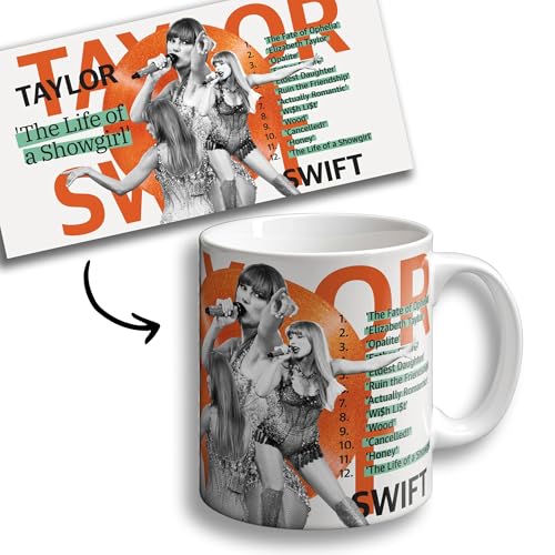 Taza TAYLOR - Mug cerámica 350ml - Regalo Original para amantes de la Música - mug café, té, desayuno - Apta para microondas y lavavajillas - Incluye caja (Taylor Showgirl)