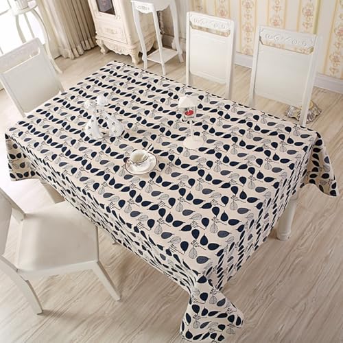 Nappe rectangulaire imperméable en coton bleu protégeant votre table de cuisine des taches - 4