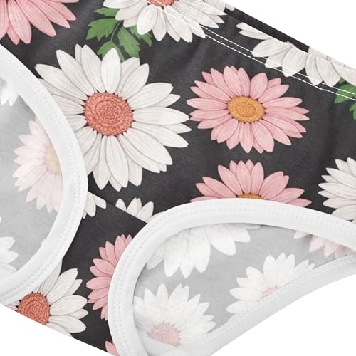 Daisies White Floral Flowers Black Girls Underwear Toddler 2t Cotton Panties for Girl Bright Briefs Kids Undies4