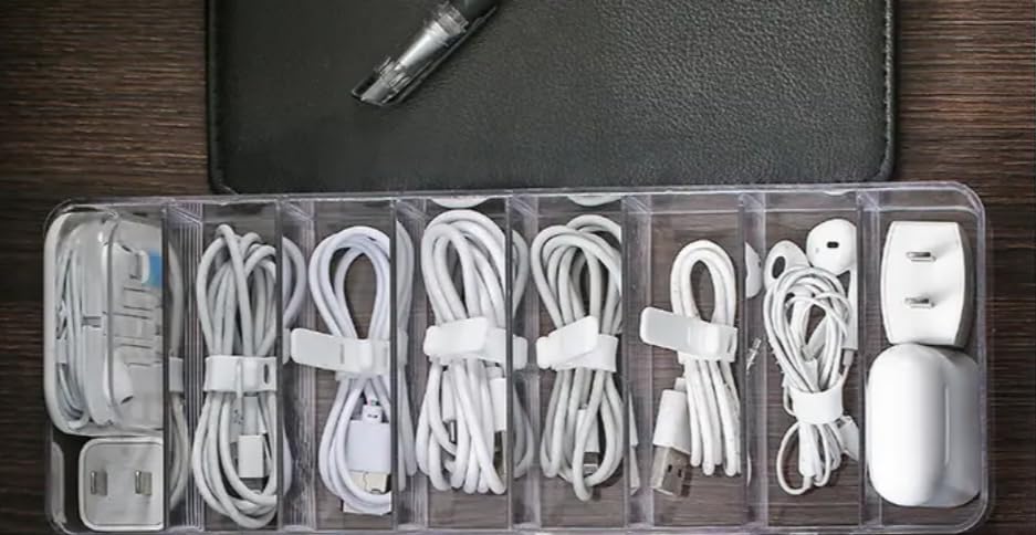 Boîte à câbles transparente avec 8 séparateurs amovibles pour le rangement des fils
