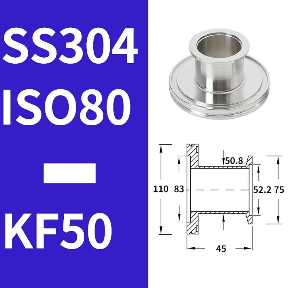 Adapter ISO-KF Do Wysokiego Podciśnienia, Stal Nierdzewna 304, ISO63/80/100 Do KF16/25/40/50, Prosta Złączka Redukcyjna Rury Zapewniająca Kompatybilność Systemu, 1 Szt.(ISO80 to KF50)