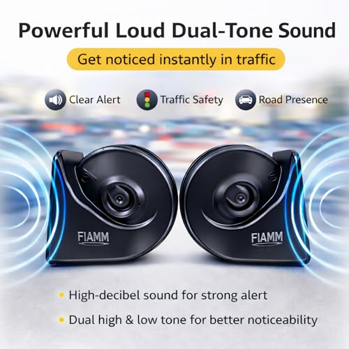 Image of FIAMM Car Horn 12V Loud Sound Dual Tone Snail Horn with Relay, Waterproof Heavy Duty Horn Set for Car, Bike & Truck, High Sound Universal Vehicle Horn (Set of 2)