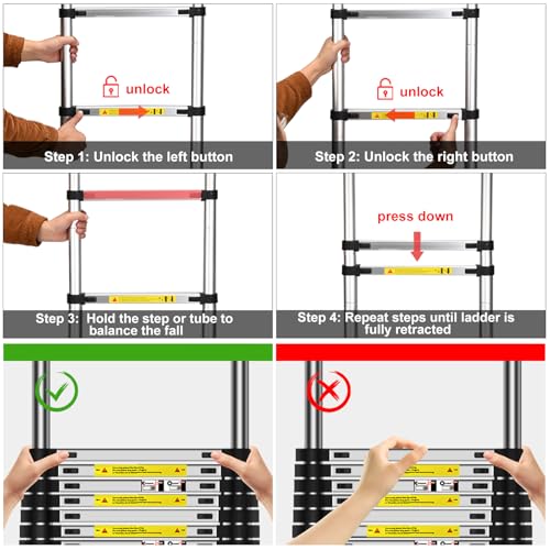 Telescopic Ladder 4.7m, Extendable Ladder Stainless Steel with Hooks, Height Adjustment, Convenient and Fast to Use 3 Telescopic Ladder 4.7m, Extendable Ladder Stainless Steel with Hooks, Height Adjustment, Convenient and Fast to Use - Image 3