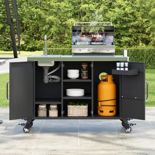55.5 Outdoor Kitchen Island with Rolling Grill Cart